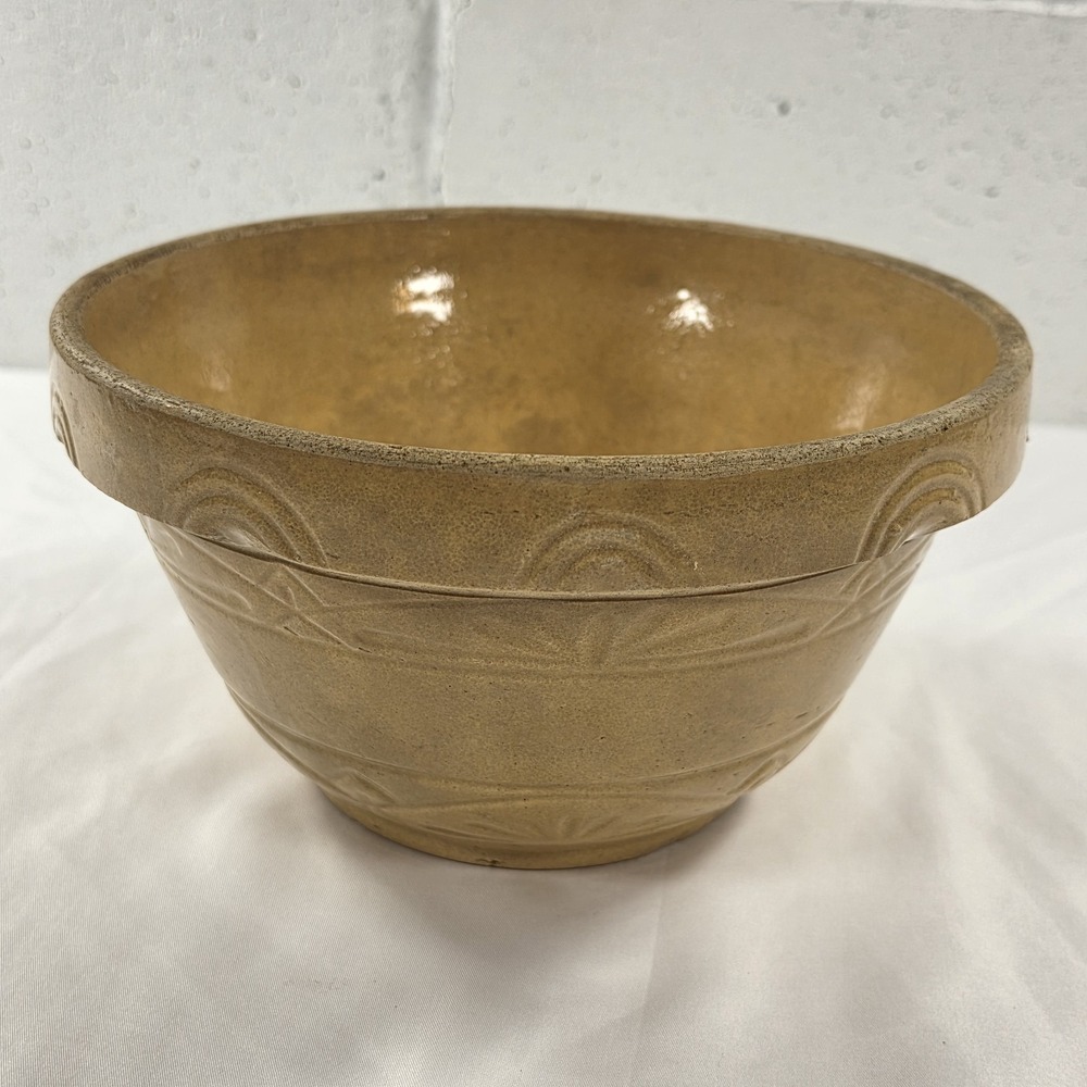 Antique Primitive‎ Medium Milk Pan Bowl Yellow Ware Rustic Pottery Farmhouse 9"